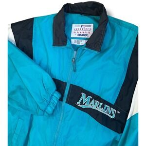Vtg Starter Marlins Jacket Mens XL Teal Black White Windbreaker Baseball‎ MLB